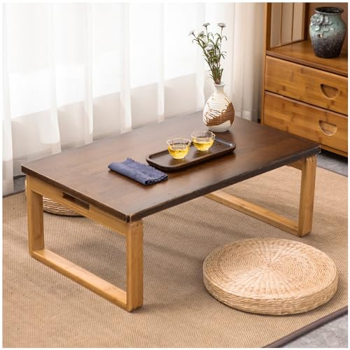 SINBINTA Klappbarer Couchtisch, Bambus-End-Beistelltisch mit feststellbaren Klappbeinen, niedriger Bein-Teetisch für Wohnzimmer, Tatami (braun)