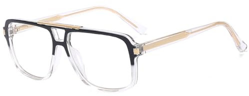 LIGOES Große Vollrahmenbrille für Männer TR90 Eyeglasses Flattop Double Bridge Square Anti Blue Light Eyewears (black clear frame)