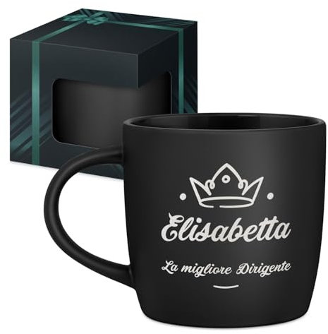 Maverton Tazza da caffè latte o tè in ceramica - 400 ml - Incisione personalizzata - Bicchiere con manico per bevande per Lei - Tazze da colazione per compleanno donna - Interno nero - regina