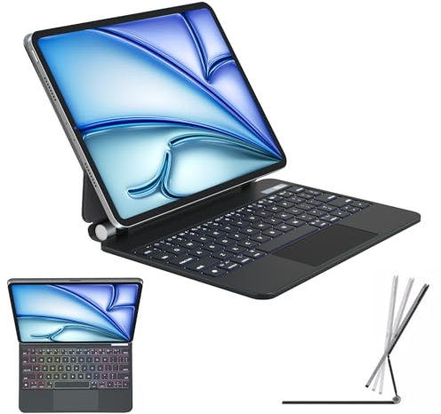 TECHGEAR Magic Keyboard for Apple iPad Air 11 (M3 2025/M2 2024, Air 5th/4th Gen, Magnetic Floating Stand, Precision Multi-Touch Trackpad, 7 Color Backlight, QWERTY for iPad Pro 11 (4th/3rd/2nd/1st)