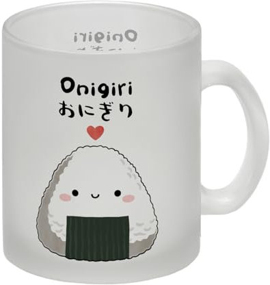 Onigiri Sushi Glas Tasse Onigiri Glas Tasse mit Spruch Onigiri Kawaii Sushi Design japanisch für Manga Fans Liebe zu Japan