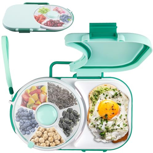 Snack Spinner mit Box Set, Multifunktionale Drehen Kinder Snackbox mit Deckel, 5 Fächern Tragbarem Snackbehälter, Runde Snack Melonenkerne Organizer BPA-frei für Outdoor Familien Party (Grün)