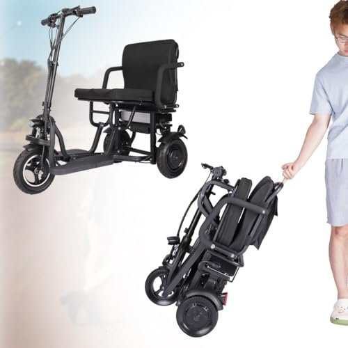 FANGZHL Elektromobil Seniorenmobil,3-Rad-Mobilitätsroller,Elektro Dreirad,Zusammenklappbarer Mobilitätsroller,Aluminiumlegierung,Zuladung 150 Kg,Für Ältere Menschen Und Behinderte A