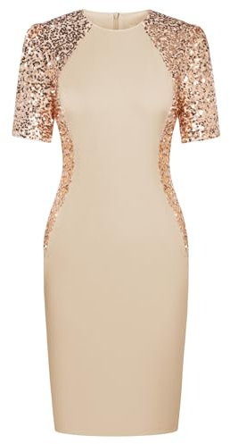 GRACE KARIN Damen Kleider Kurzarm Sexy Pailletten Kleid Kurzarm Bodycon Sexy Kleid Damen Gold M