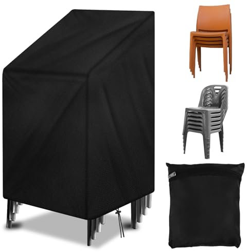 Hopton Gartenstuhl Abdeckung, wasserdichte Abdeckhauben für 4-6 Stühle Stapelstühle, 210D Oxford Schutzhülle Gartenmöbel, UV-Beständiges und Winterfest, durch Zugkorde,64x64x70/120 cm