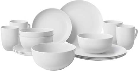 Yoshy Vajilla de porcelana blanca de 16 piezas con diseño ligero y duradero resistente a las astillas, servicio para 4 personas