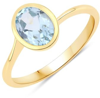 Rafaela Donata Damen Ring aus 925/- Sterling Silber gelbvergoldet 14 Karat mit Blautopas blau Edelsteinring Edelsteingröße 8x6 mm