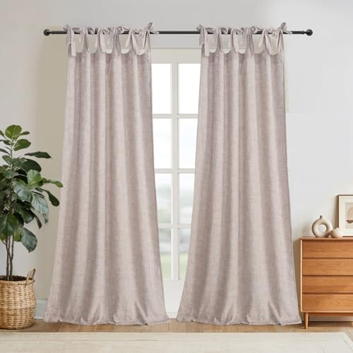 Gisewood Neutral Schlaufenvorhang aus Leinen-Baumwoll-Mix, rustikal-schicker Vorhang für Wohnzimmer oder Schlafzimmer, 132,1 cm x 213,4 cm, 2 Stück