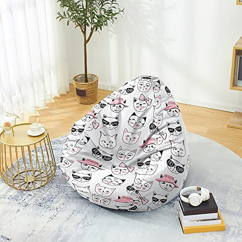 DOTBUY-SHOP Sitzsack Bezug (Ohne Füllstoff), Comfort Sitzsack Kinder Erwachsene, Waschbar Tierkatze Druck Bean Bag Gaming Sitzsäcke, Bean Bag Chair für Indoor Outdoor (Brillen,L)