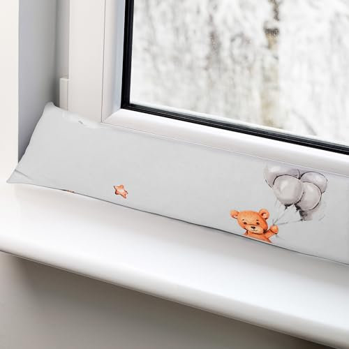 Boudin de Porte Isolant Froid 90 cm – Bas de Porte et fenêtre Coupe-Vent décoratif Idéal pour entrée Maison fenêtres et Coussin pour Chambre Enfant Coton Ours en Peluche