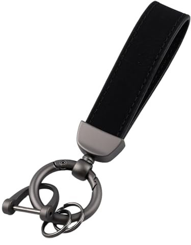 Auto Schlüsselanhänger Leder, Mikrofaser Leder Schlüsselanhänger für Auto mit 360° Drehbarem Drehgelenk Anti-Verlorener D-Ring Schlüsselringen und Schraubendreher für Männer Frauen(COLOR:Schwarz)