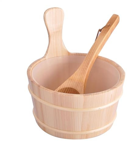 Sauna Holzfass - Set aus Holzlöffel, Trockendampfbad | Badset aus Holzfass, Griff für Sauna aus Holz, 4 l, Dampfbadzubehör, Saunaausrüstung für zu Hause