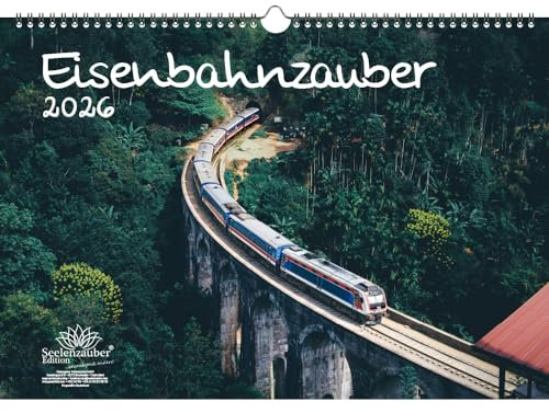 Eisenbahnzauber DIN A3 Kalender für 2026 Eisenbahn - Geschenkset Inhalt: 1x Kalender, 1x Weihnachtsanhänger (insgesamt 2 Teile)