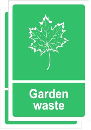Garden Waste Recycling Bin Stickers, 150 x 100 mm, Self-Adhesive, Pack of 2, Green