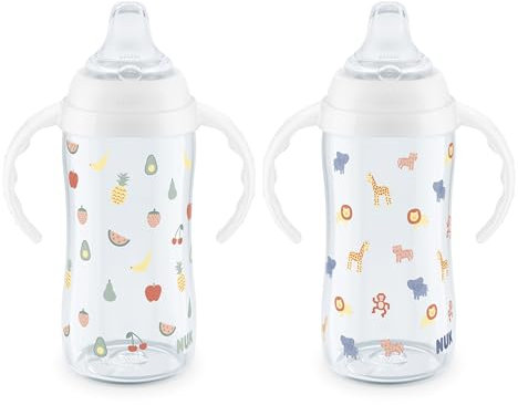 NUK 2 Pack Learner Tumbler, Fun Fruit & Animals, Amazon Exclusive Collection, 300ml, BPA Free, Spill-Proof