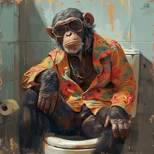 KANGBAWA Peinture par Numéros Adultes Enfants Débutants Singe de toilette coloré (12) DIY Kits de l'huile pour la Décoration de la Maison Livrée avec Peinture et Pinceau (40 * 50cm)