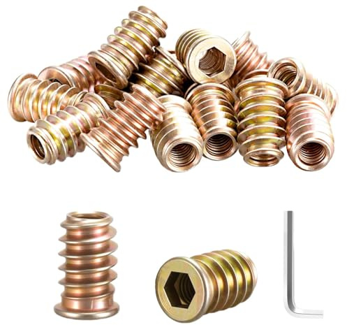 jwtyu 45 tuercas atornillables M8 x 20 mm, manguitos atornillables M8, galvanizados con llave inglesa, hexágono interior, inserto de rosca de madera para tableros de fibra, madera contrachapada y