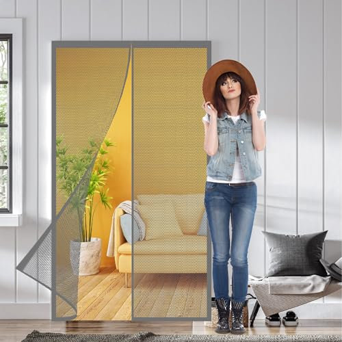 Fliegengitter Magnet Tür 86 x 198 cm Moskitonetze für Türen Kinderleichte Klebemontage für Terrassentür Kellertür, Grau