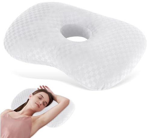 QINGZY Piercing Kissen mit 10cm Loch Große, 44x32x8cm, Donut Kissen, Pircingssets Ohr, Ergonomisch Sitzring für Seitlichen Schlaf Ohr Gegen Ohrenschmerzen Reisen Nackenschmerzen