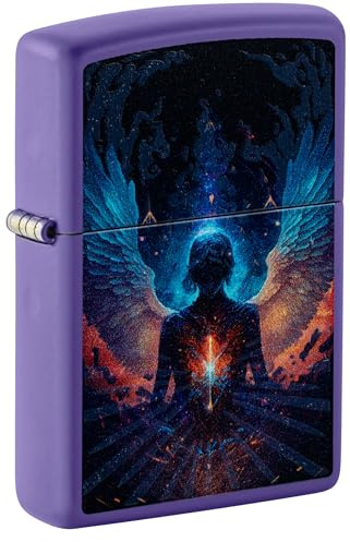 Zippo Windproof Lighter - Angel, Purple Mat, Black Light - Refillable - Reusable - Windproof Design - Gift Box - Made in USA
