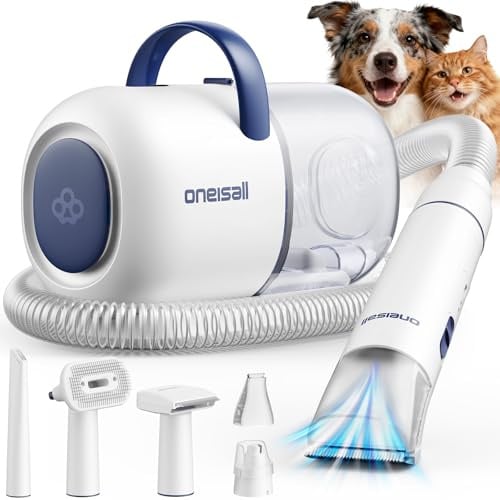 oneisall Hundeschermaschine mit Staubsauger | 15000Pa Super Saugkraft, Saugt 99.99% der Tierhaare, Leise Schermaschine Hund Katze, mit 6 Pflegewerkzeugen