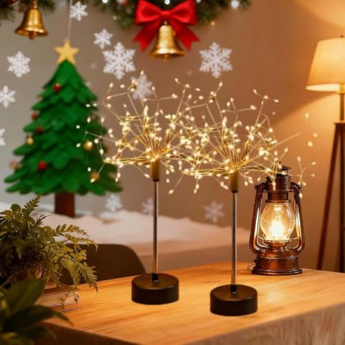 2 Stück Nest and Flowers Table Lights Fireworks, Nest und Blumen Tischleuchten Feuerwerk, Weihnachts Dekoration Sternenlicht, Batteriebetrieben LED-Lichterkette für Innen Feiertagsdekoration (Warm)