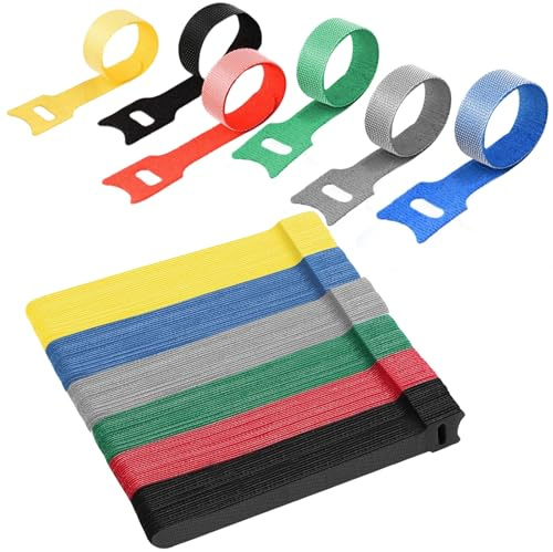 ChioSun 120pcs Reusable Cable Ties, 5.9 Inch/15 cm Loop Nylon Cable Tidy | Long Hook and Loop Nylon Cable Tidy in 6 Colours, Adjustable Wire Organiser, Cable Management Straps for Home & Office