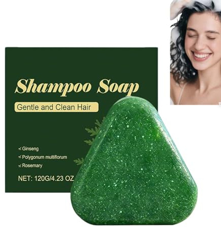 Rosemary & Ginger Triangle Solid Shampoo Bar, Hair Strengthening Green Shampoo Soap, Volumizing Anti-Schuppen Oil Control Sham/poo Bar für Frauen, Reisegröße Sanfte Reinigungsseifen für (1PCS)