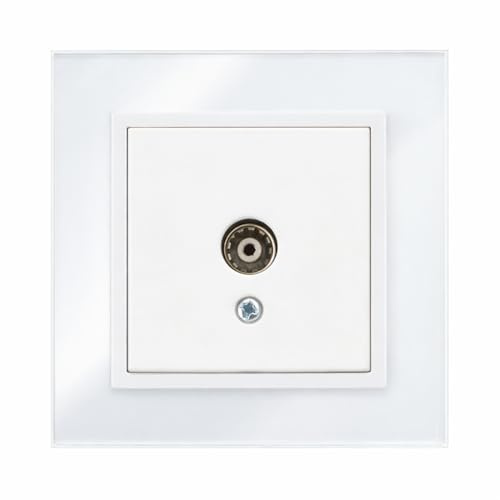 ILUMINASHOP ® Mecanismo pared Empotrable con Marco, 100-250V AC, Mecanismo Eléctrico 85x85mm, Fácil Instalación, Fácil de Limpiar (Módulo Toma Final Tv, Blanco Cristal)