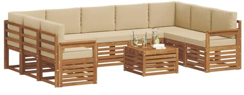 vidaXL Sofagarnituren 10 pcs Natur und Beige Massivholz Akazie, Moderner Garten-Sofa, robuster Sitzbereich, stilvolle Lounge-Möbel für entspannte Terrasse