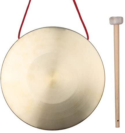 SHUAIGUO Platillos de Gong de Mano Latón 30 Cm con Martillo Redondo, Diámetro 22 Cm, Sonido Claro y Duradero para Escuelas, Iglesias, ópera, Uso Versátil (22cm)