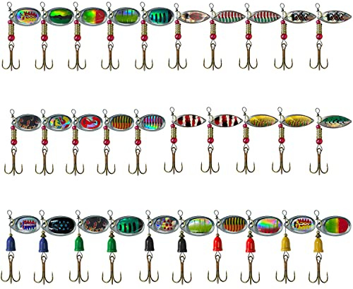 Free Fisher Angelzubehör Set- 30 Stück Angelköder Kunstköder Set Angeln Blinker Spinner Wobbler Set Metall Kunstköder mit Drillingshaken( Spinnköder, T4)
