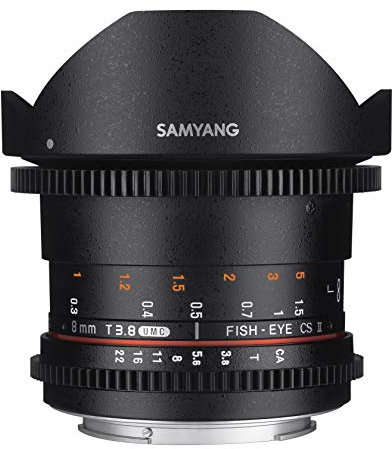 Samyang Cine syhd8mv-n HD 8 mm T/3.8 Ojo de Pez Lente con de-clicked Apertura y extraíble Capucha Fijo Lente para Nikon Cámaras (DX)