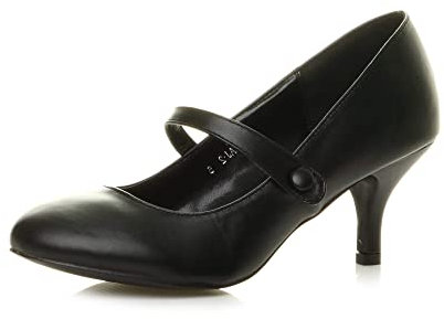 AJVANI Low mid Heel Mary Jane Strap Work Party Court Shoes Size 7 40 Black Matte