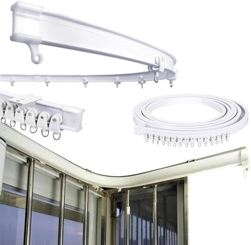Super More Biegbare Vorhangschiene, Deckenmontage, gerade, Gebogene Deckenschiene, Befestigung an der Oberseite, für Fenster, Vorhänge, Raumteiler, Vorhang – 5 Meter