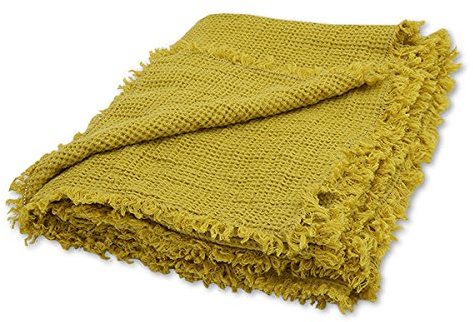 LinenMe gewaschen Waffel Big Fransen, Citrin, 155 x 200 cm