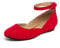 DREAM PAIRS Women's Ballet Flats Pumps Ballerina Ankle Strap Elastic Low Wedge Sandals Round Toe Comfy Dolly Shoes,Size 6,RED/Suede,REVONA