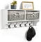 VonHaus Coat Hooks Wall Mounted - White Coat Rack Shelf w/ 2 Grey Wicker Storage Baskets & 5 Strong Double Clothes Hooks - Hallway Organiser w/Shelving for Hall & Entryway - for Scarves, Bags