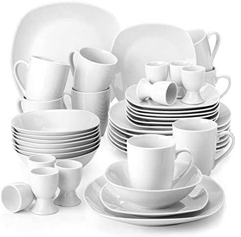 MALACASA Vajillas Completas Modernas 40 Piezas, Juegos de Platos para 8 Personas con 8 Platos Hondos/ 8 Platos llanos/ 8 Platos de Postre/ 8 Tazas/ 8 Huevera, Fácil de Limpiar, Serie ELISA