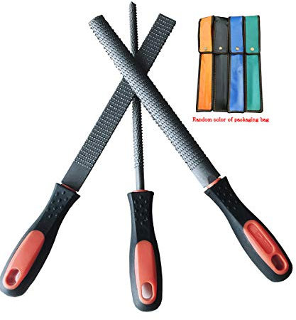 LK-World 8 Wood Rasp File Set with Rubber Grip - Includes Hand Cut Round, Half-Round, and Flat Rasp File Kit - Curved and Flat Tools(3 Pcs) The Color of Packing Bag is Random