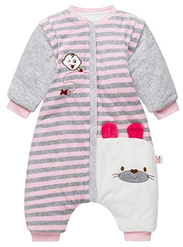 Bébé Sac de Couchage d'hiver Gigoteuse en Coton Pyjama à Manches Amovible 3.5 Tog Couvertures avec Pieds 9-24 Mois