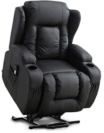 More4Homes CAESAR DUAL MOTOR ELECTRIC RISER RECLINER ARMCHAIR SOFA MOBILITY BONDED LEATHER LIFT CHAIR (Black)