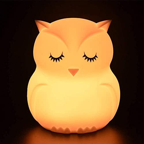 Tekemai Nachtlicht, Nachttischlampe für Kinder/Erwachsene, Babyzimmerlampe zum Stillen, sicher, bruchsicher, augenschonend, einstellbare Helligkeit & Farbe, Touch-Steuerung + Fernbedienung - Eule