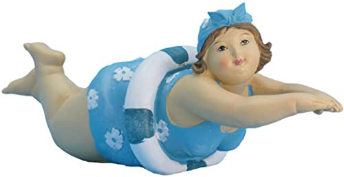 Pommerntraum ®| ❤ Dekorationsfigur mollige Dame | Maritime Badenixe | Mollige Badelady | üppige Nana | moppelige Lady | Sammlerfigur MIA (Weiss - Blau)