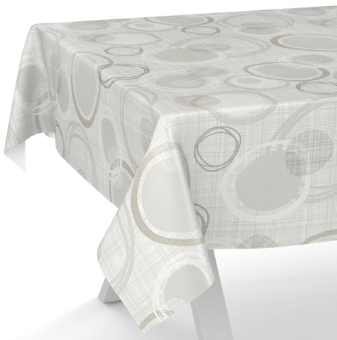 ANRO Tischdecke Wachstuch abwaschbar Wachstuchtischdecke Wachstischdecke Kreise Geometrie Weiß Silber 180x140cm
