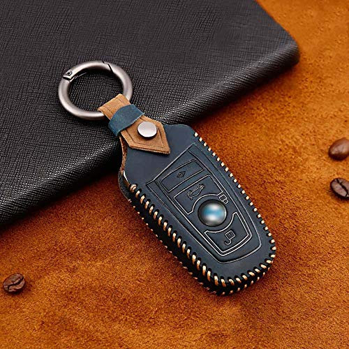ontto for BMW Car Key Cover Premium Leather Key Fob Cover Holder Protector for BMW 1 2 3 4 5 6 7 Series and X3 X4 F10 F20 F30 320i 535i 550i 740i 750i 750Li 760Li Remote Car Key Case Keyring Blue