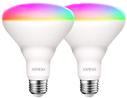 ANWIO 2x 9W Bombillas Inteligentes LED E27 RGB WiFi, BR63 Equivalente a 60W, 806 Lúmenes, Funciona con Alexa, Google Home y Smart Life