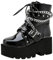 Etebella Damen Gothic Plateau Lack Ankle Boots Blockabsatz High Heels Schnürstiefeletten Punk Chain Schnalle Schuhe (Schwarz,34)