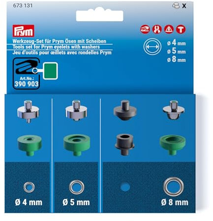 Prym 673131 Werkzeug-Set für Ösen mit Scheiben, 4 mm / 5 mm / 8 mm – Ösenwerkzeug kompatibel Vario Creative Tool | Ideal für Textilien, Leder, Bastelarbeiten