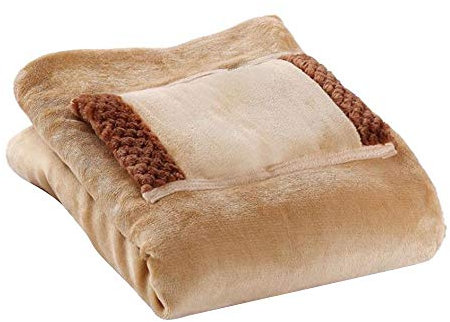HELTER Electric Blanket USB Flannel Heated Throw Blanket with Hand Pocket Warm Shawl Wrap Plush Lunch Break Electric Heated Blanket for Sofa Office Car Home, Khaki, 23 X 31 Inch